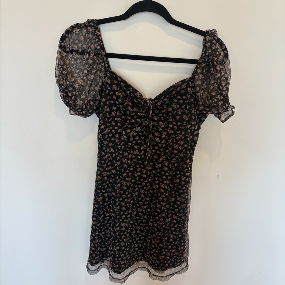 floral rose mini dress with puff sleeves aesthetic girly summer flower dress